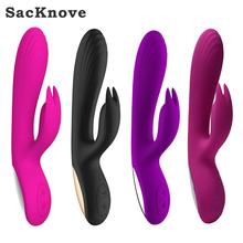 SacKnove Erotic Powerful Rechargeable Silicone Vibrating Dual G Spot Dildo Rabbit Vibrator Toy Sex Products For Women Adult